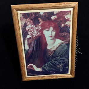 VTG Beautiful Jewelry Box Wood + Tile EX+ Pre Raphaelite Redhead Woman Rossetti
